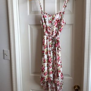 Floral print high low dress with cutout back